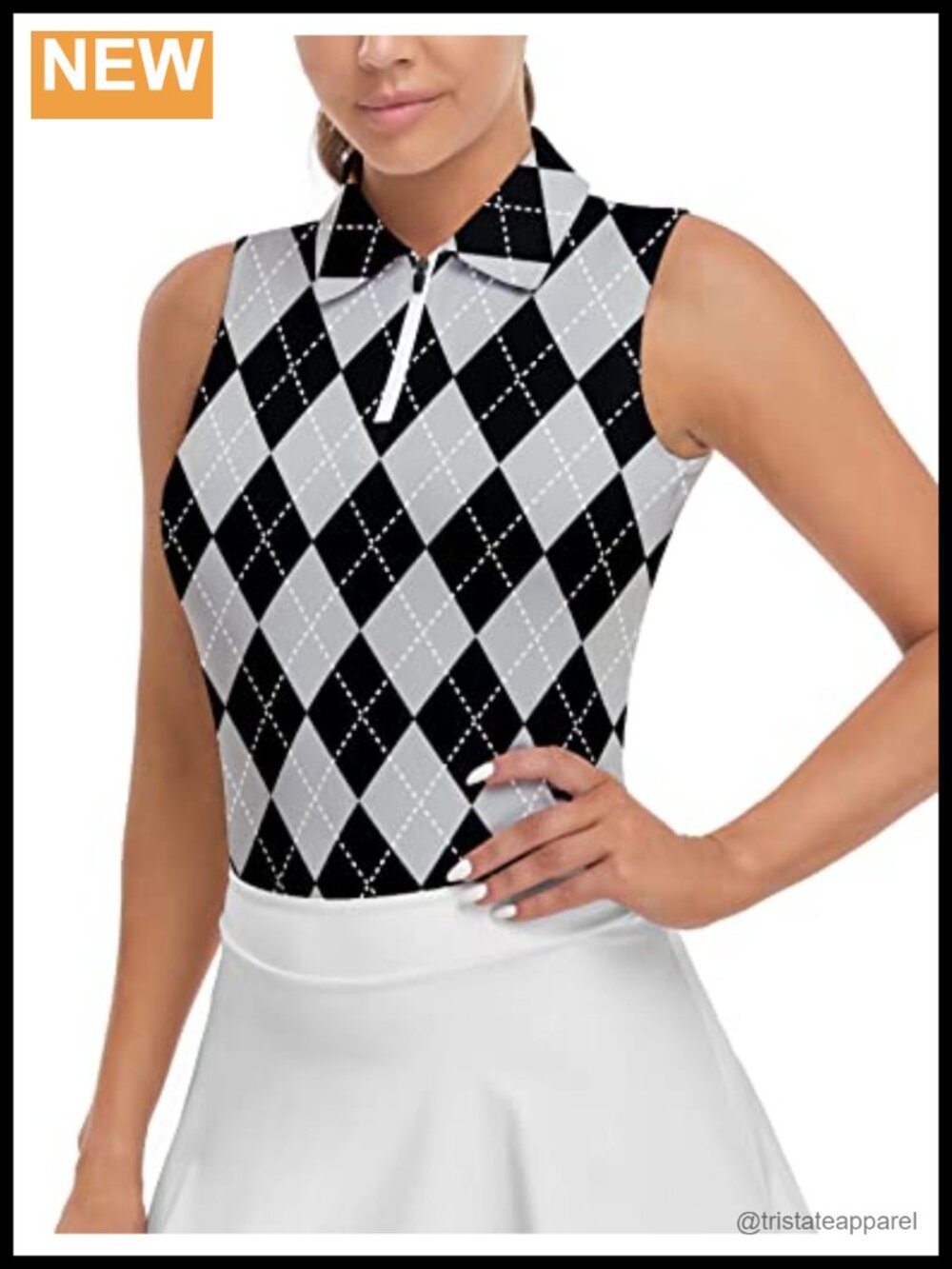 Soneven Women's Sleeveless Golf Polo Tank Top Moisture Wicking UPF 50+ Argyle